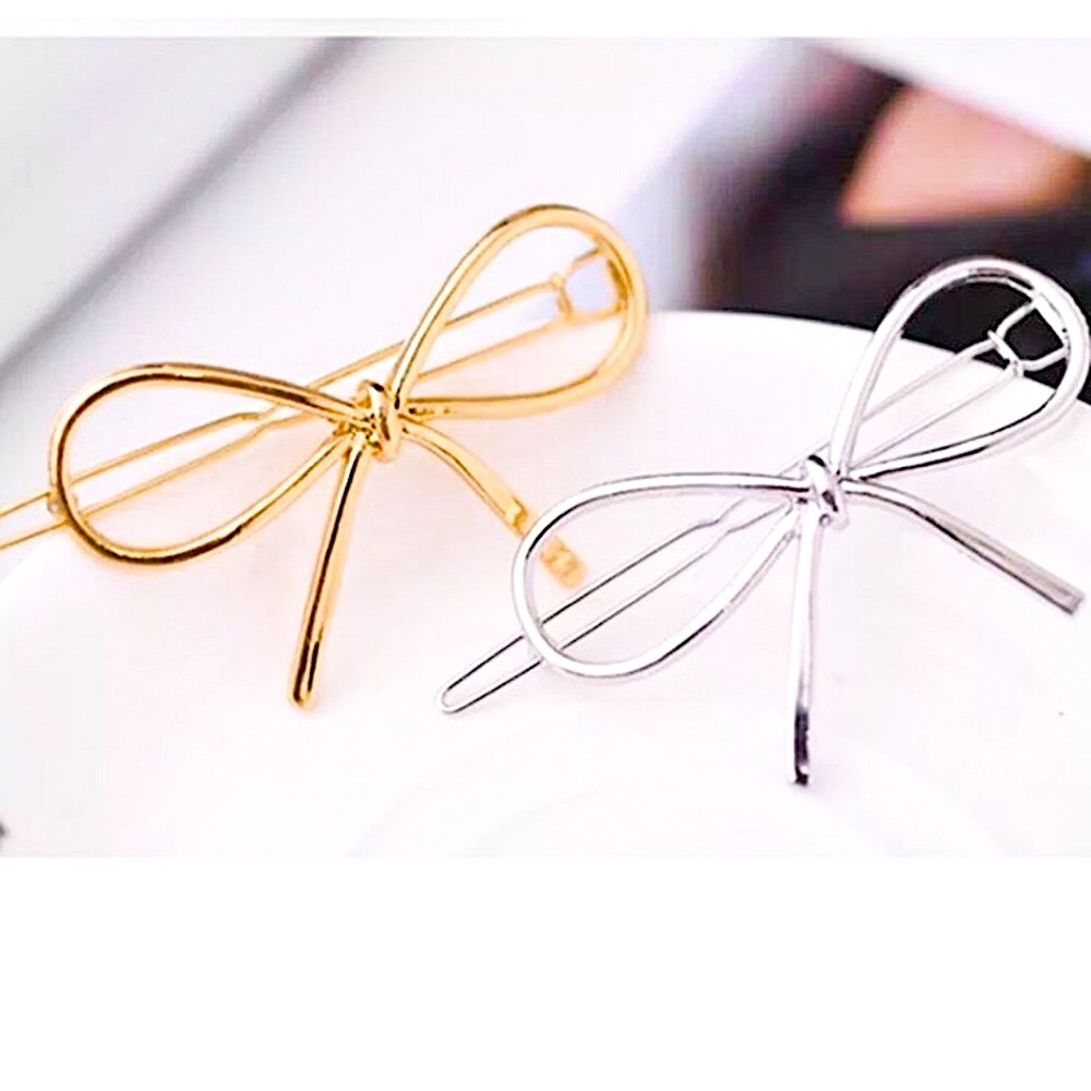 ⚜️[𝟯/$𝟭𝟴]⚜️Silver Bow Simple Metal Barrette NEW - Picture 4 of 8